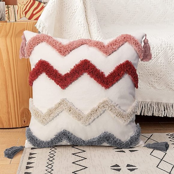 Colorful Chevron Boho Decorative Tufted Throw Pillow Cover Living Room/Bedroom - Picture 7 of 7